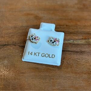 14 KT Solid Gold Cubic Zirconia Hello Kitty Stud Earrings